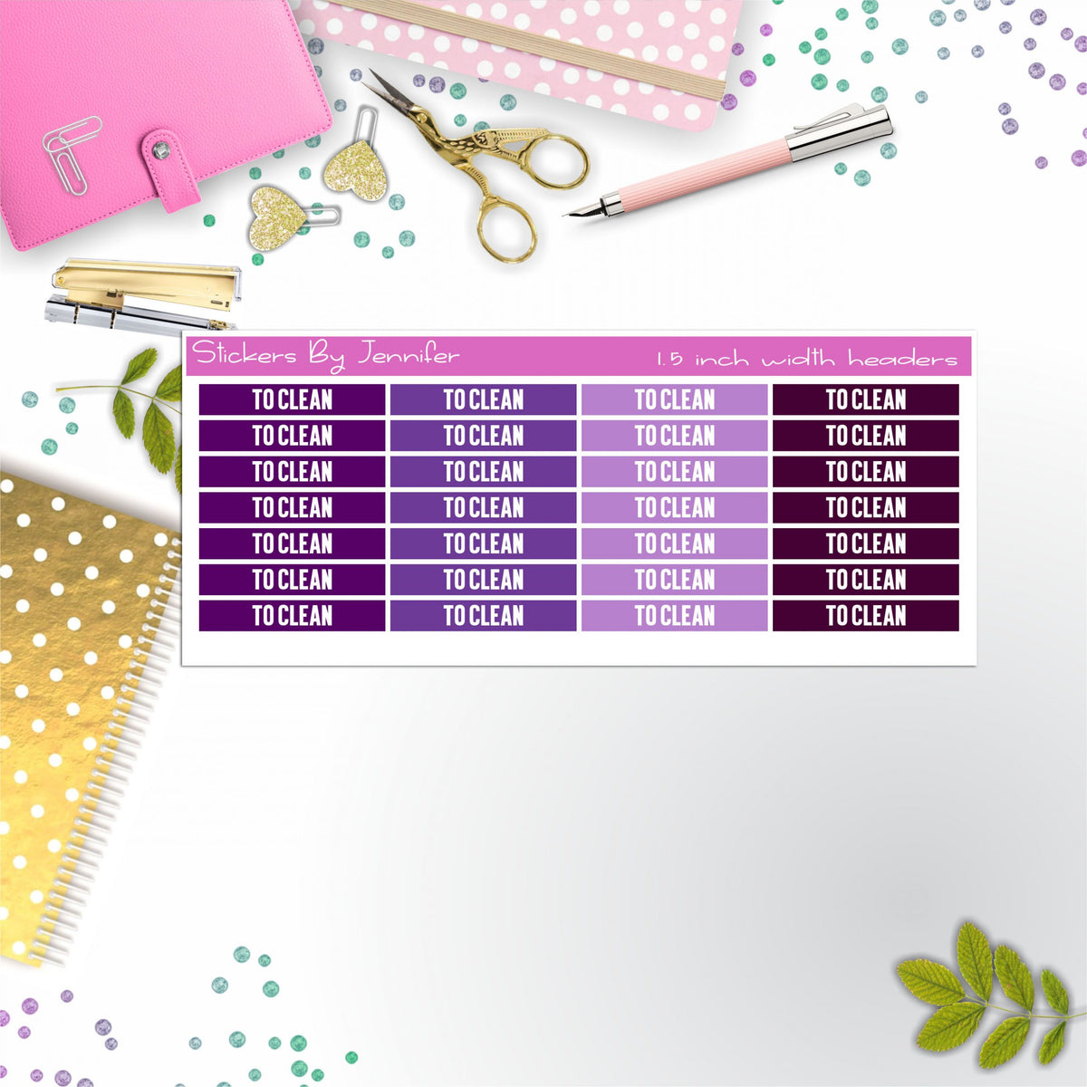To Clean 017 Planner Headers, Planner Stickers, Journal Stickers, Functional Planner Stickers, Stationary Stickers