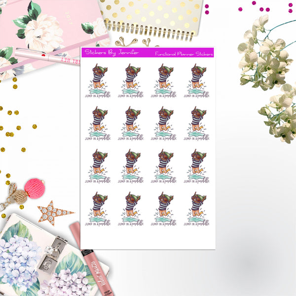 Jump In A Puddle Character Girl Stickers, Planner Stickers, Journal Stickers, Functional Planner Stickers, Stationary Stickers