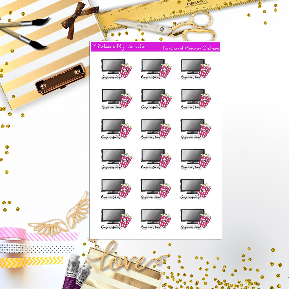 Binge Watch Stickers, Planner Stickers, Journal Stickers, Functional Planner Stickers, Stationary Stickers