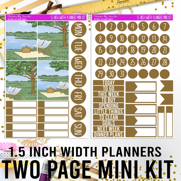 Two Page 1.5 Inch Width Mini Kit 002 Planner Stickers, Bullet Journal Stickers, Functional Planner Stickers, Stationary Stickers
