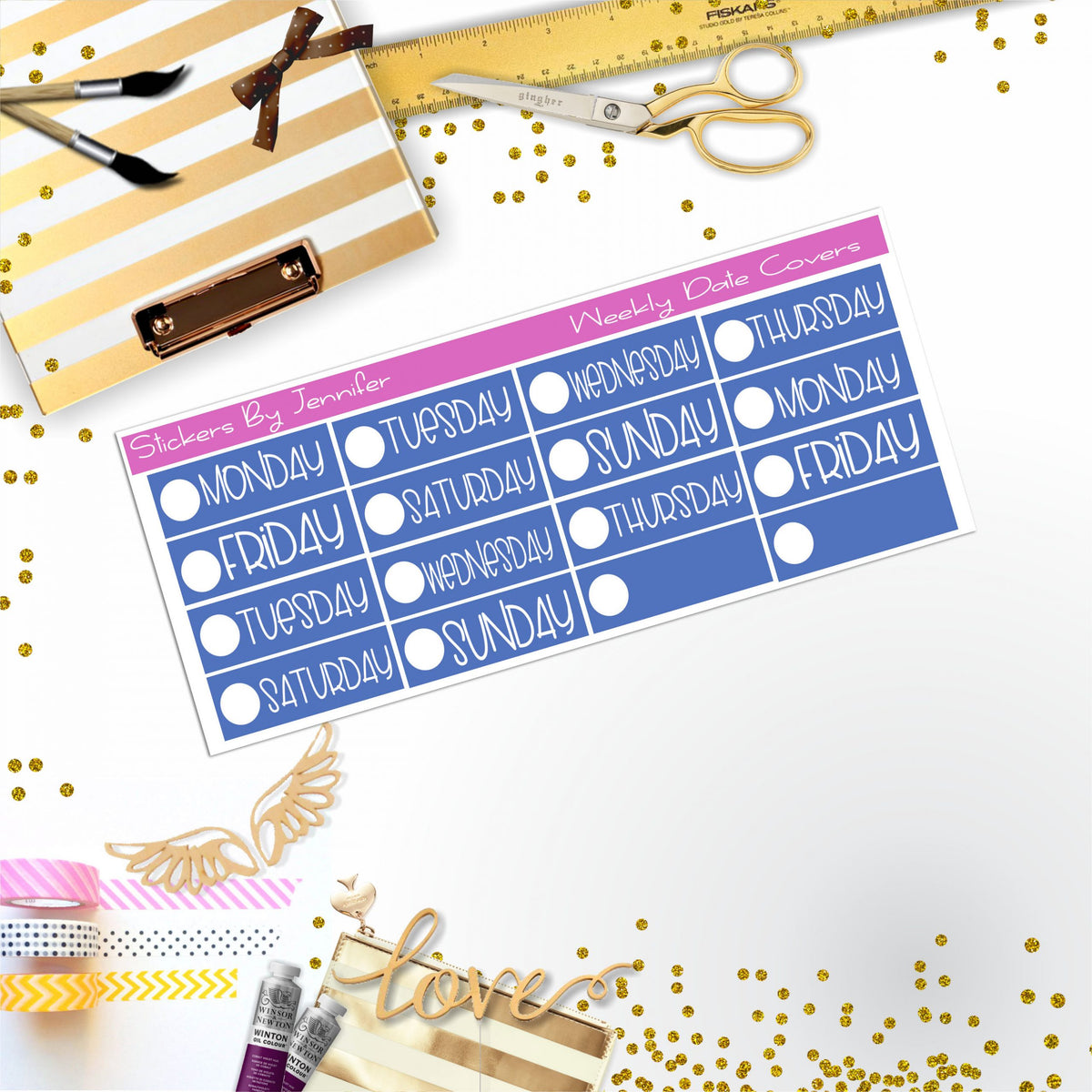Weekly Date Covers P020 Planner Stickers, Journal Stickers, Functional Planner Stickers, Stationary Stickers
