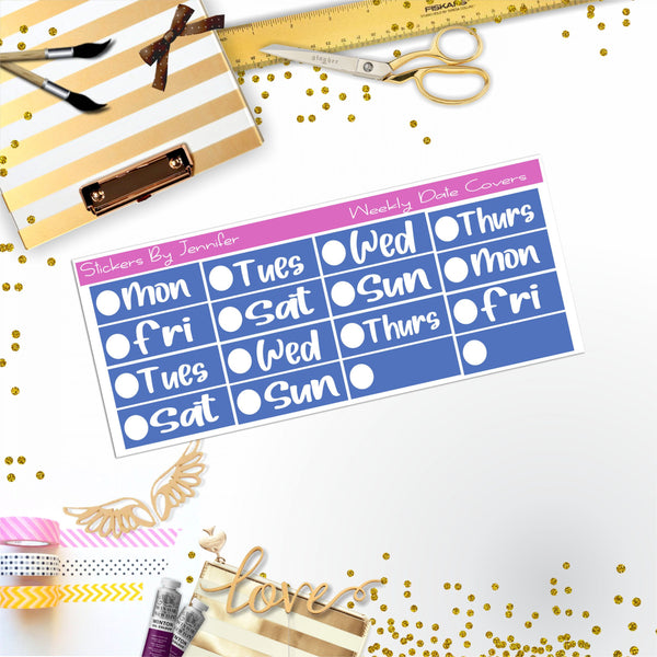 Weekly Date Covers R020 Planner Stickers, Journal Stickers, Functional Planner Stickers, Stationary Stickers