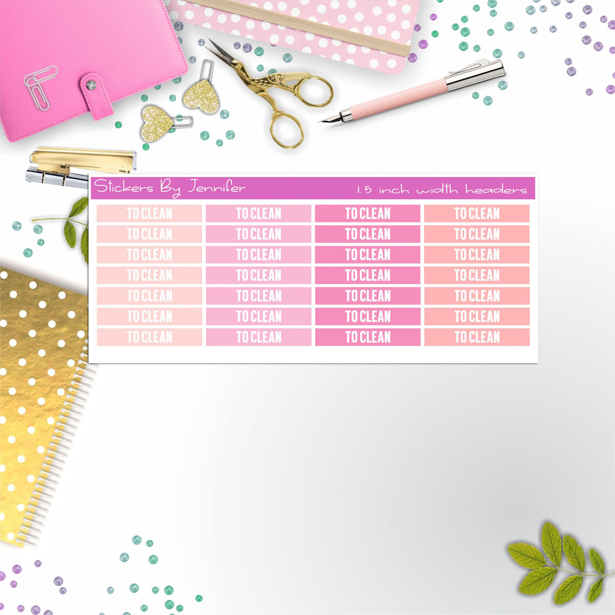 To Clean 020 Planner Headers, Planner Stickers, Journal Stickers, Functional Planner Stickers, Stationary Stickers