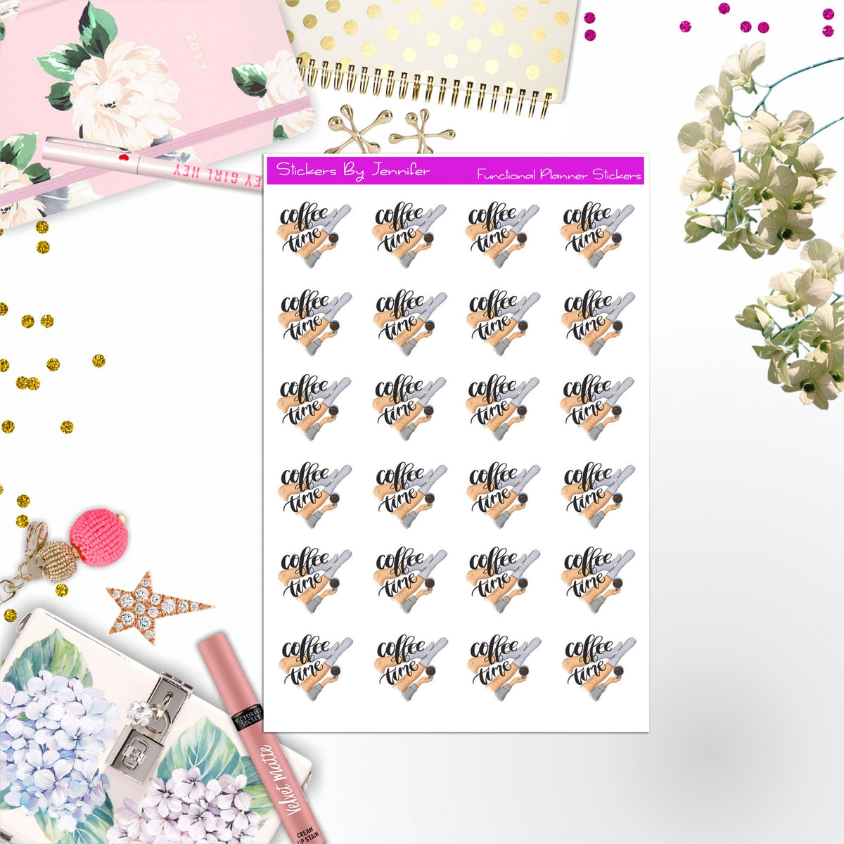 Coffee Time Icon Stickers, Bullet Journal Stickers, Functional Planner Stickers, Stationary Stickers