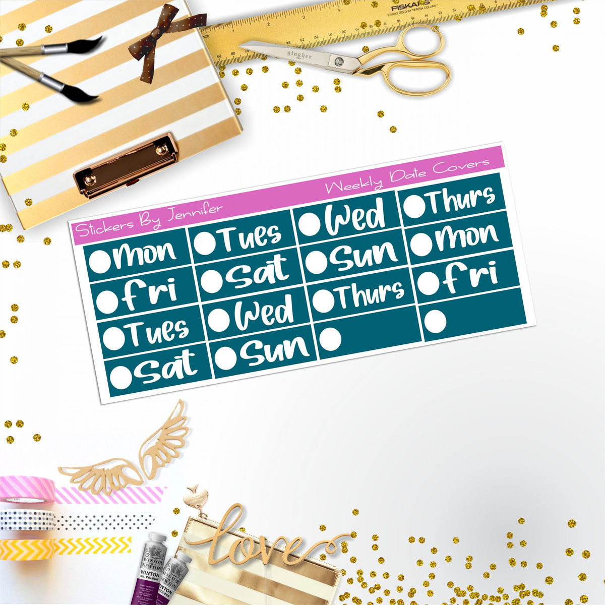 Weekly Date Covers R023 Planner Stickers, Journal Stickers, Functional Planner Stickers, Stationary Stickers
