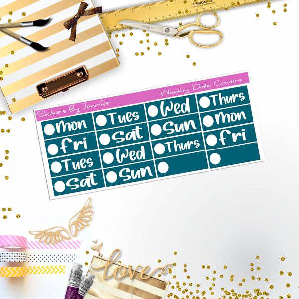 Weekly Date Covers R023 Planner Stickers, Journal Stickers, Functional Planner Stickers, Stationary Stickers