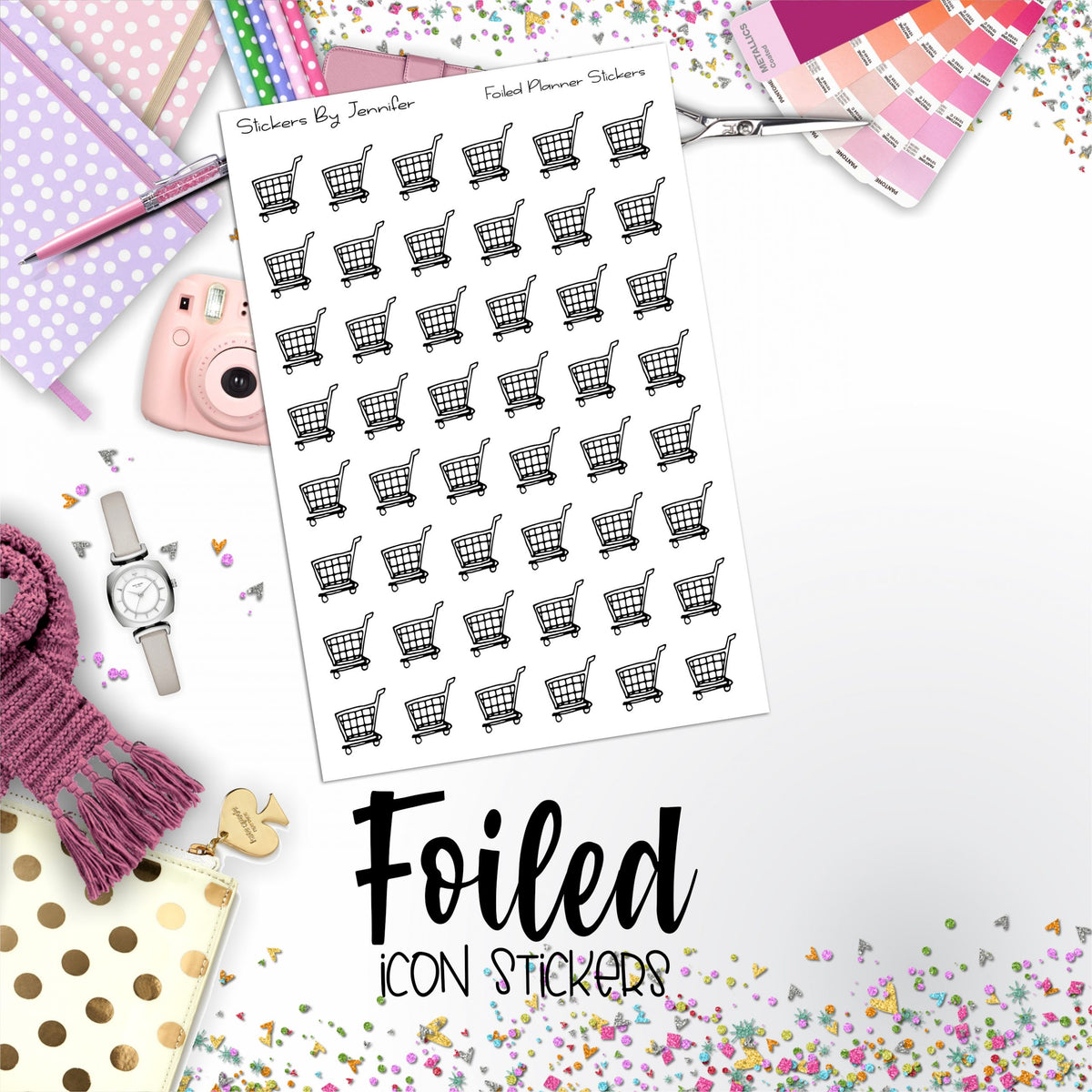 Shopping Basket Foiled Functional Sticker Sheet