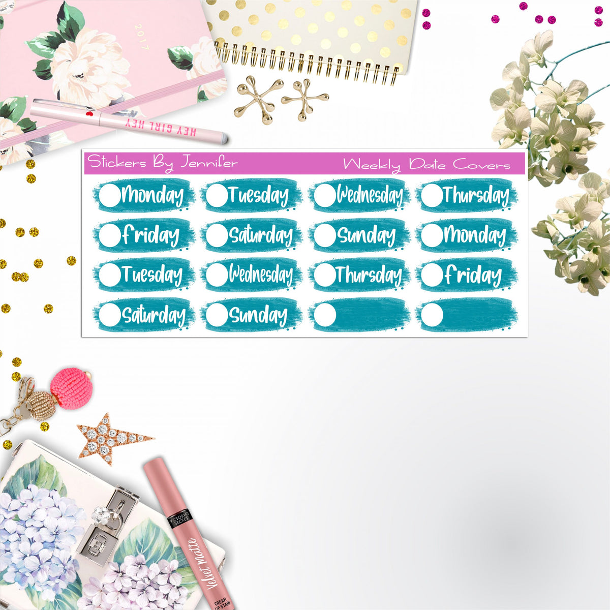 Weekly Date Covers 023 Planner Stickers, Journal Stickers, Functional Planner Stickers, Stationary Stickers