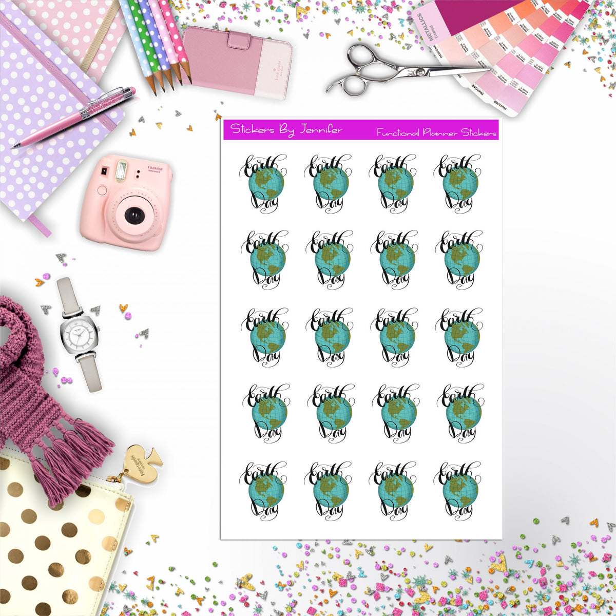 Earth Day Icon Planner Stickers, Bullet Journal Stickers, Functional Planner Stickers, Stationary Stickers