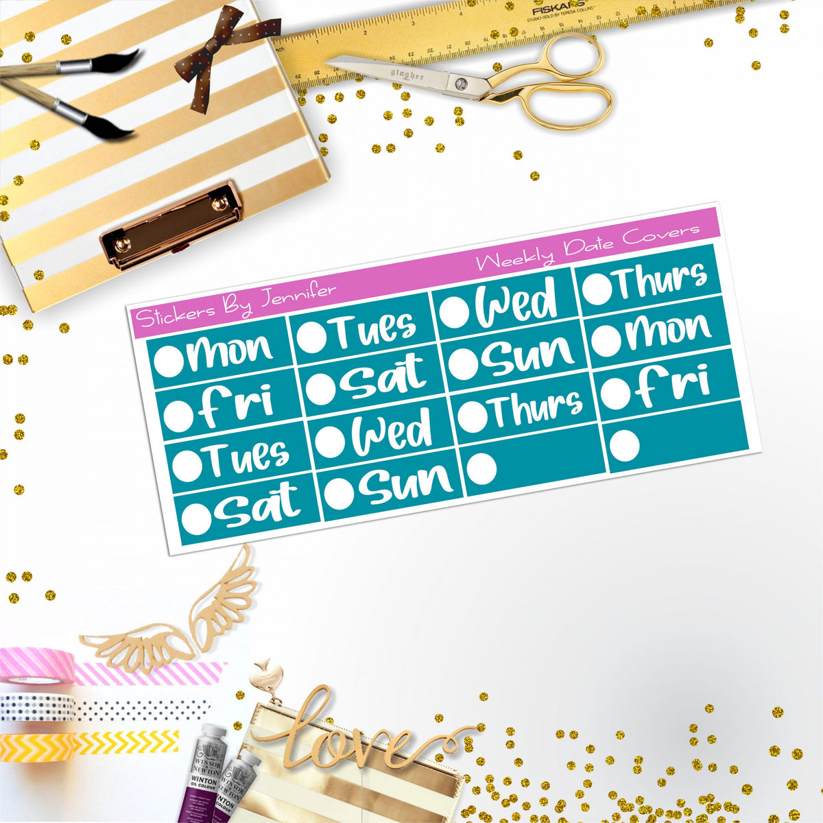 Weekly Date Covers R024 Planner Stickers, Journal Stickers, Functional Planner Stickers, Stationary Stickers
