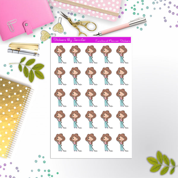 Cleaning Girl Planner Stickers, Bullet Journal Stickers, Functional Planner Stickers, Stationary Stickers