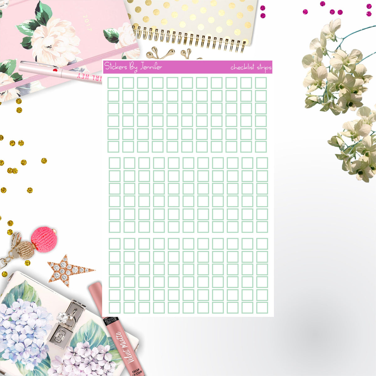 Checklist Strip Stickers 024, Bullet Journal Stickers, Functional Planner Stickers, Stationary Stickers