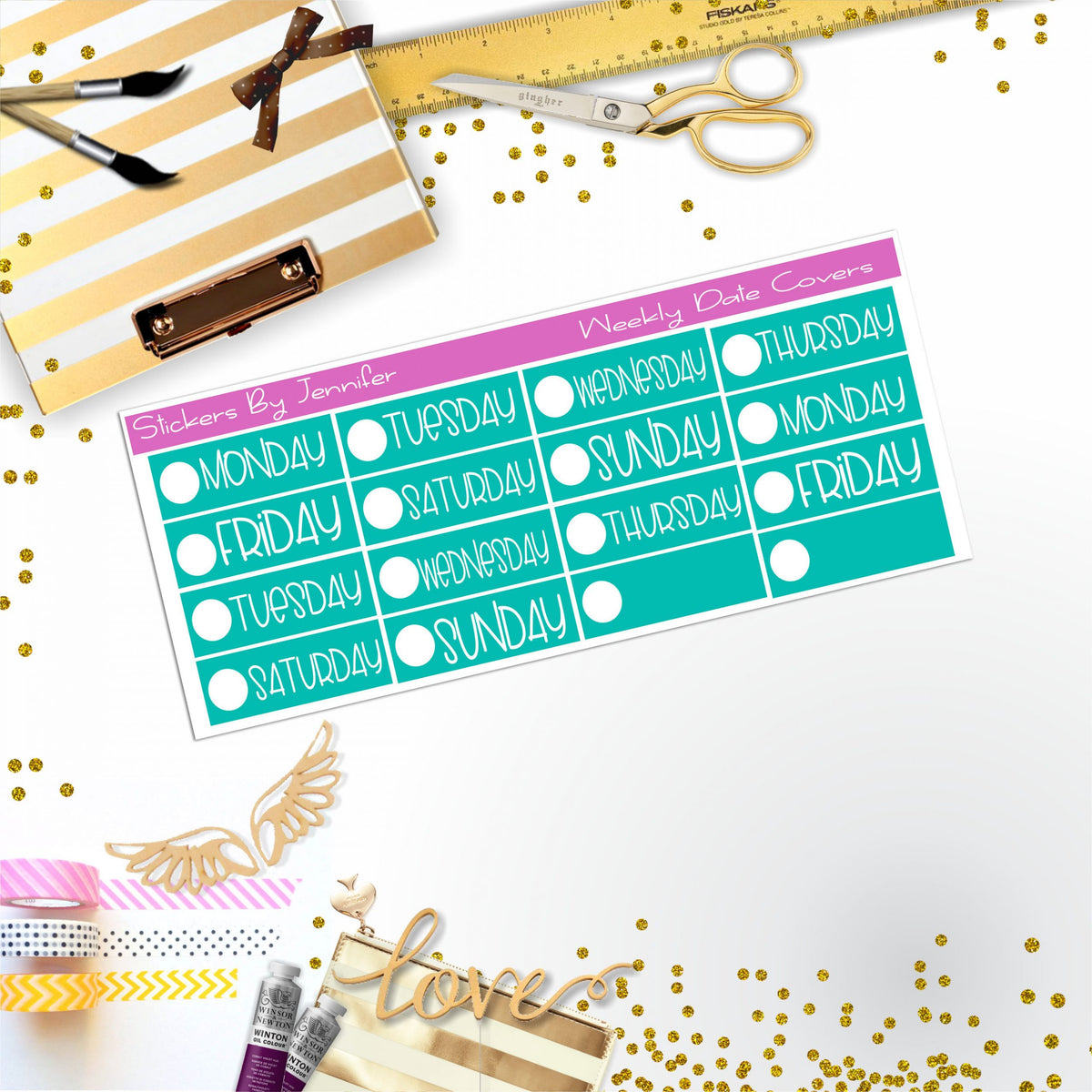 Weekly Date Covers P025 Planner Stickers, Journal Stickers, Functional Planner Stickers, Stationary Stickers