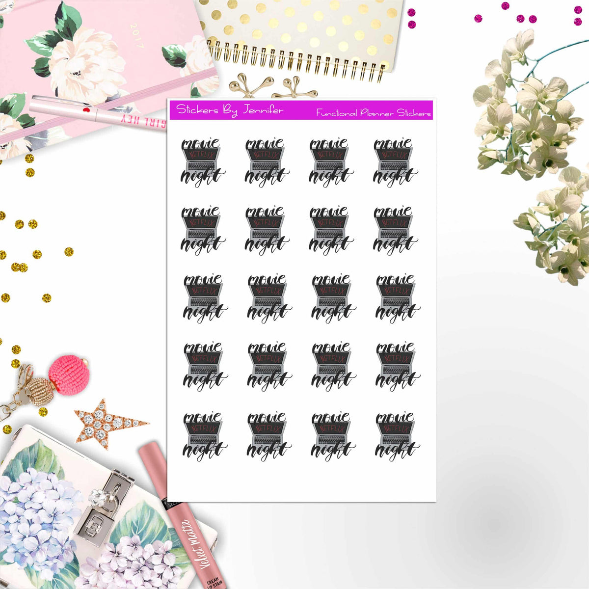 Movie Night Icon Stickers, Bullet Journal Stickers, Functional Planner Stickers, Stationary Stickers