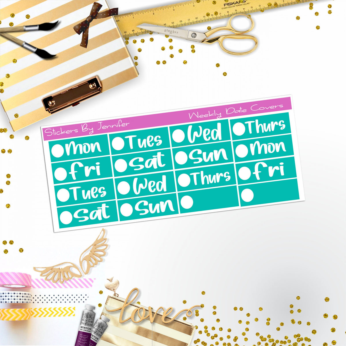 Weekly Date Covers R025 Planner Stickers, Journal Stickers, Functional Planner Stickers, Stationary Stickers