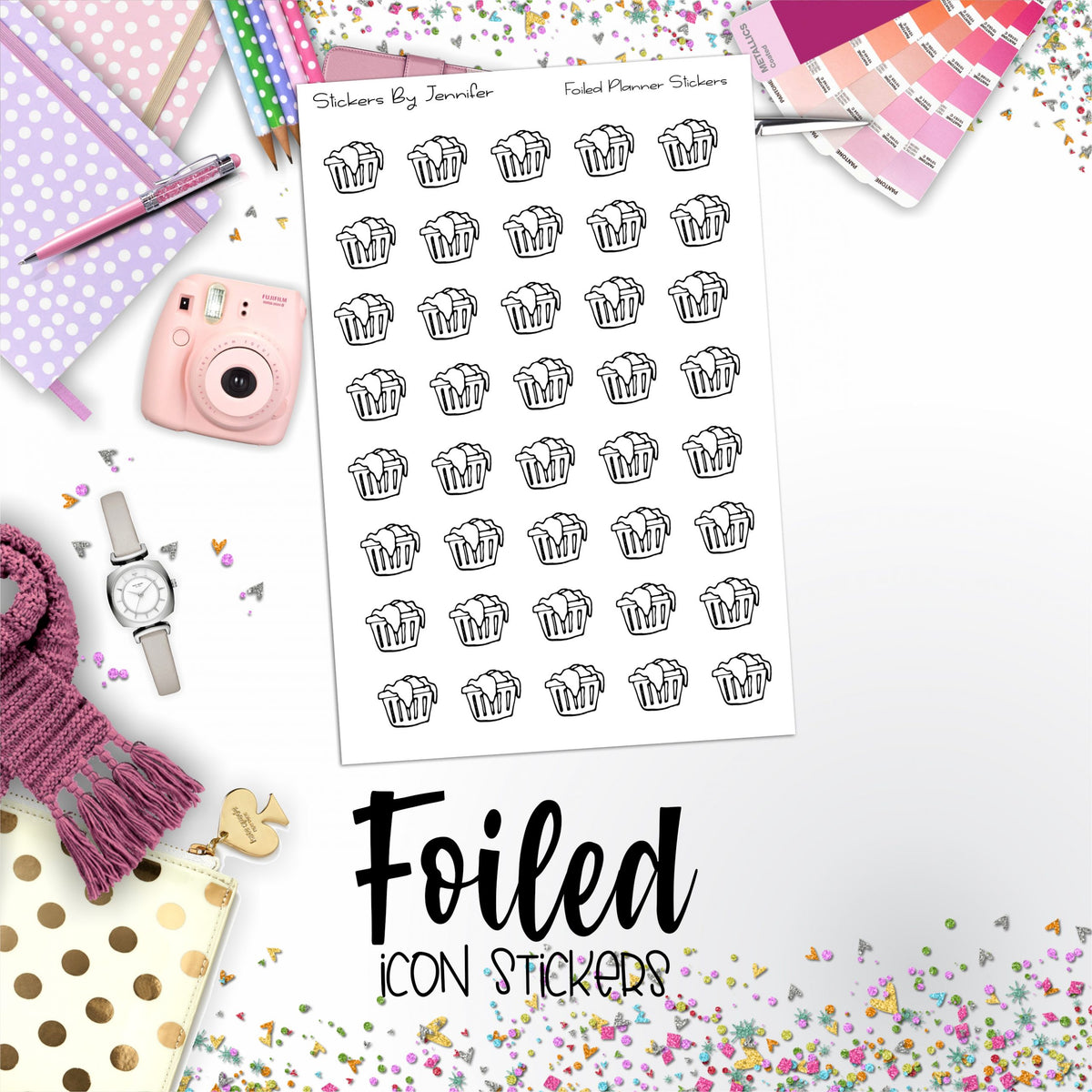 Laundry Basket Foiled Functional Sticker Sheet