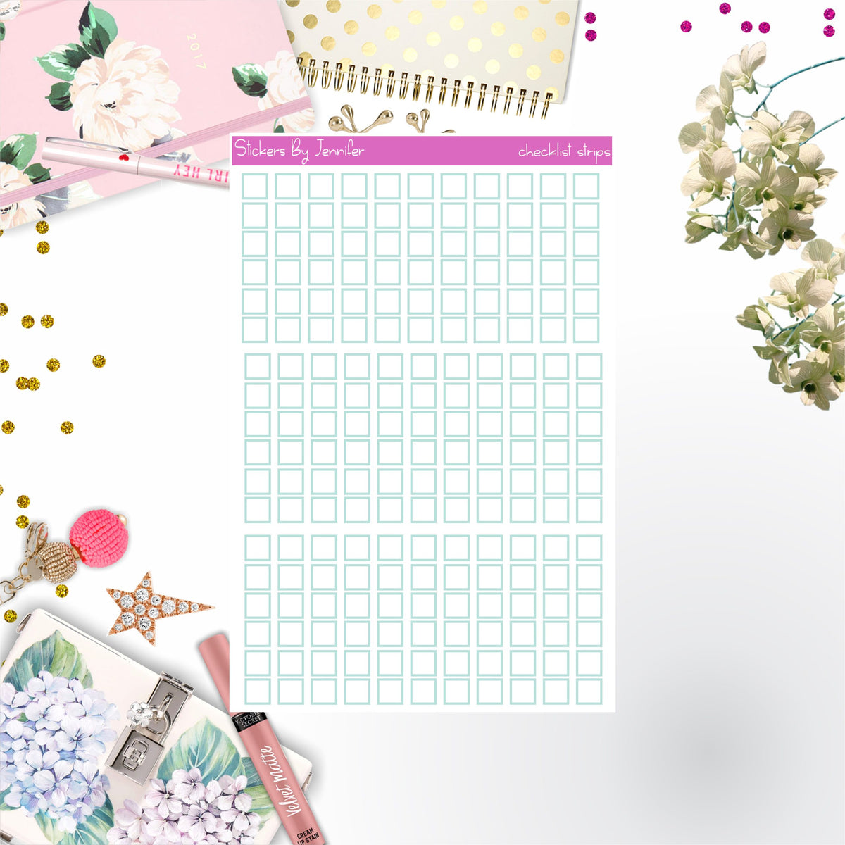 Checklist Strip Stickers 025, Bullet Journal Stickers, Functional Planner Stickers, Stationary Stickers