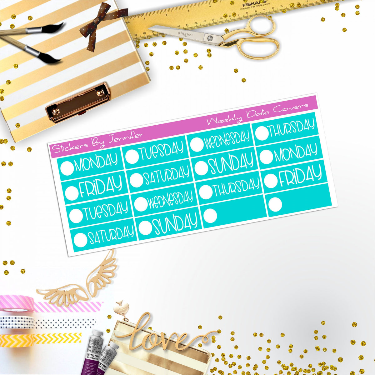 Weekly Date Covers P026 Planner Stickers, Journal Stickers, Functional Planner Stickers, Stationary Stickers