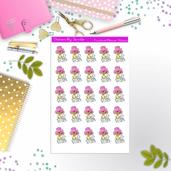 Cleaning Girl Planner Stickers, Bullet Journal Stickers, Functional Planner Stickers, Stationary Stickers