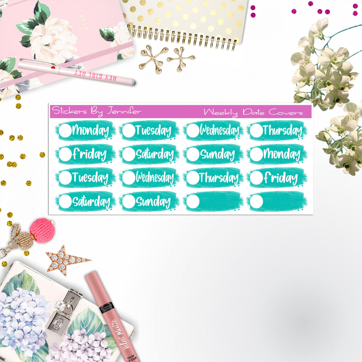 Weekly Date Covers 026 Planner Stickers, Journal Stickers, Functional Planner Stickers, Stationary Stickers
