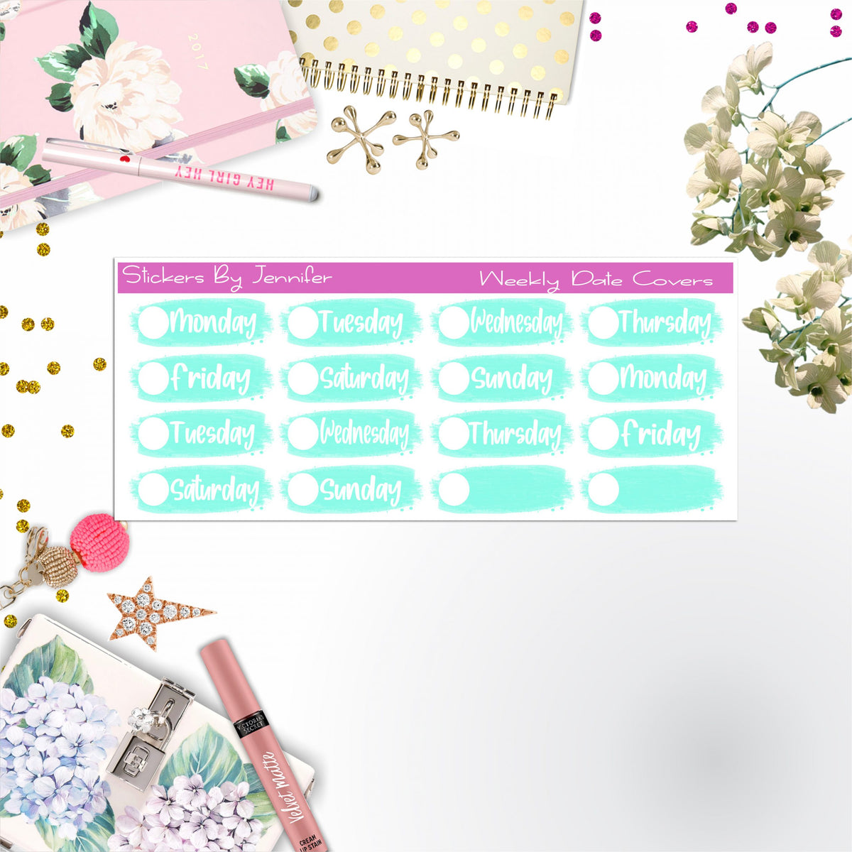 Weekly Date Covers 027 Planner Stickers, Journal Stickers, Functional Planner Stickers, Stationary Stickers