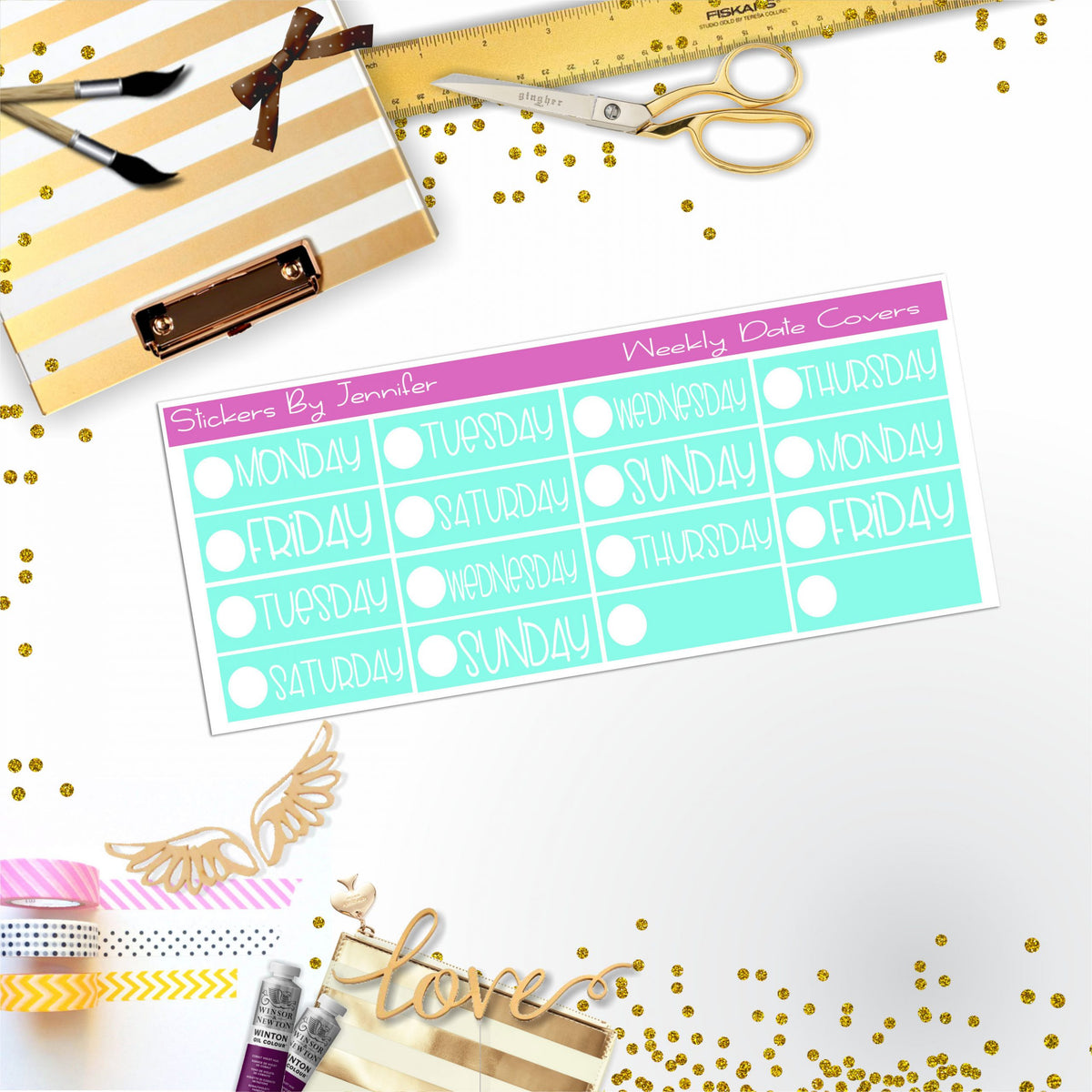 Weekly Date Covers P028 Planner Stickers, Journal Stickers, Functional Planner Stickers, Stationary Stickers