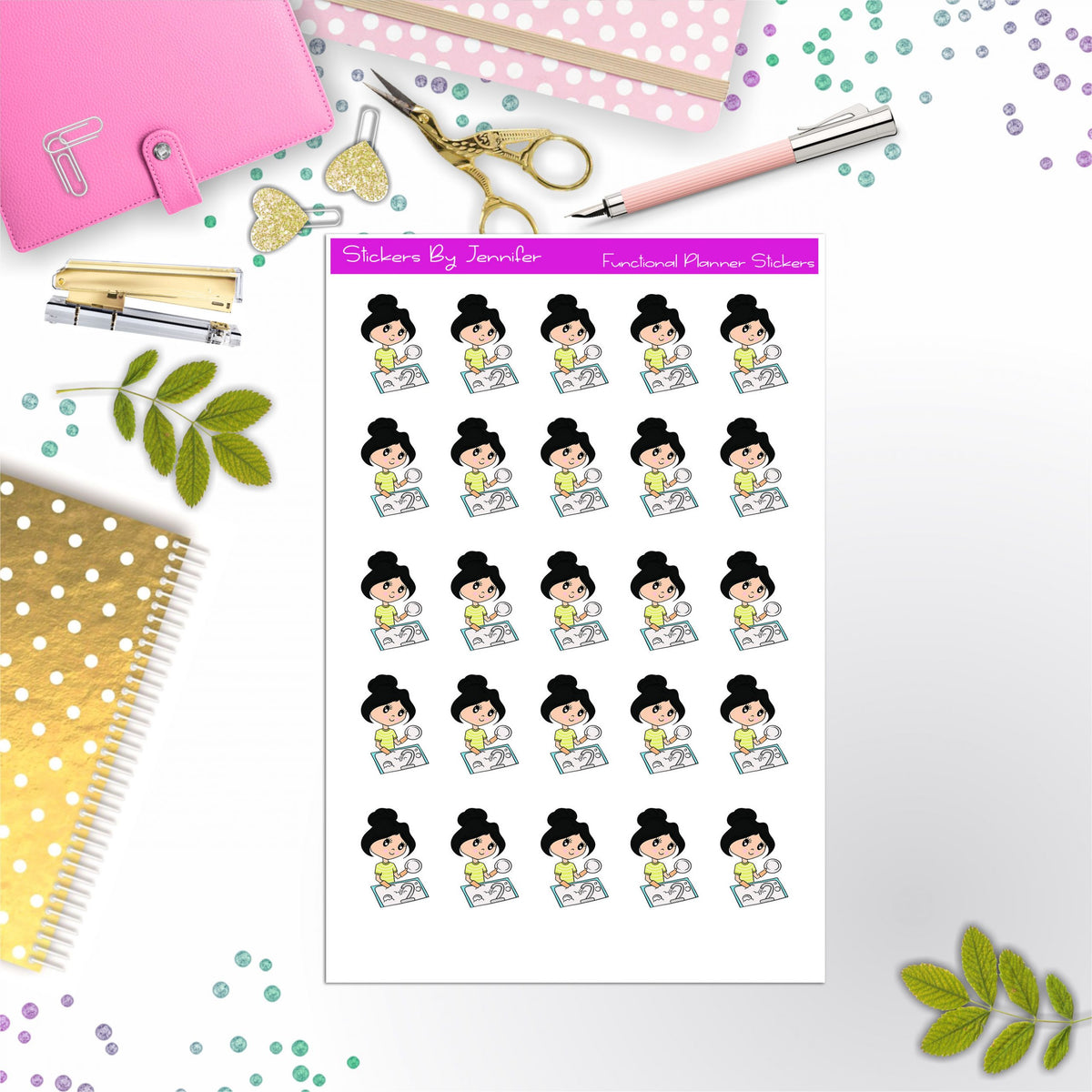 Cleaning Girl Planner Stickers, Bullet Journal Stickers, Functional Planner Stickers, Stationary Stickers