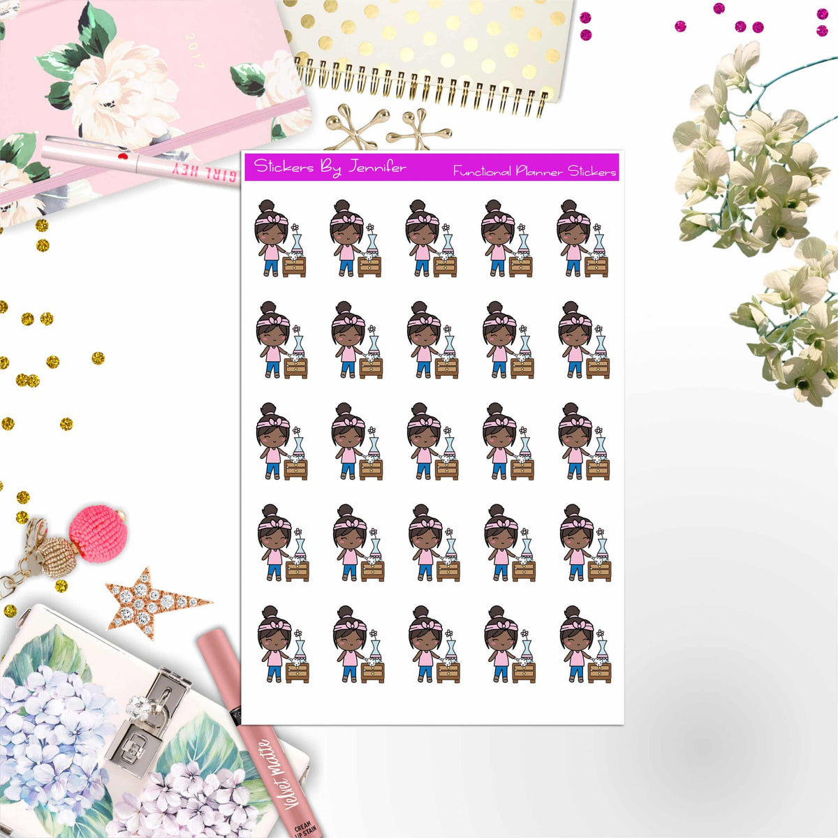 Cleaning Girl Planner Stickers, Bullet Journal Stickers, Functional Planner Stickers, Stationary Stickers