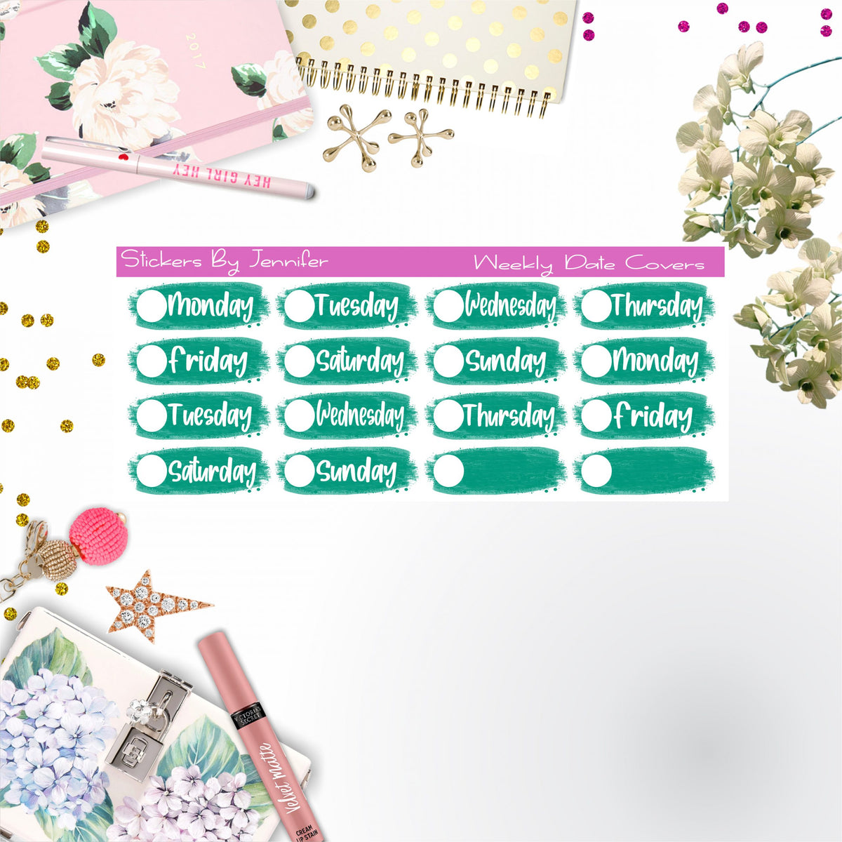 Weekly Date Covers 029 Planner Stickers, Journal Stickers, Functional Planner Stickers, Stationary Stickers