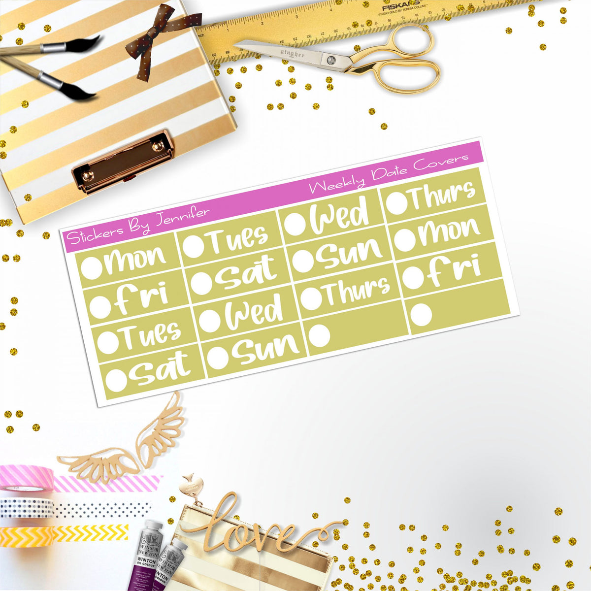 Weekly Date Covers R003 Planner Stickers, Journal Stickers, Functional Planner Stickers, Stationary Stickers