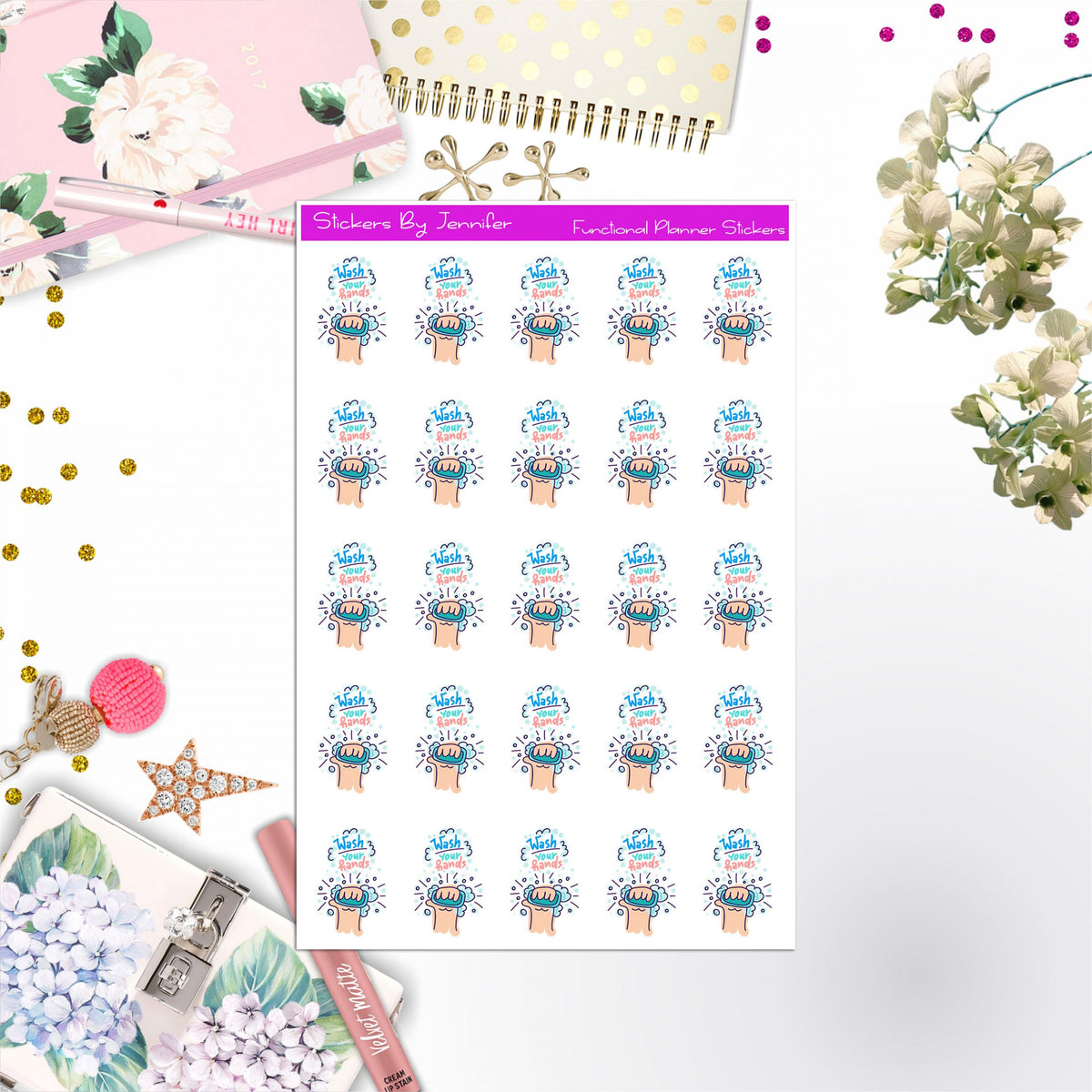 Wash Hands Icon Stickers, Bullet Journal Stickers, Functional Planner Stickers, Stationary Stickers