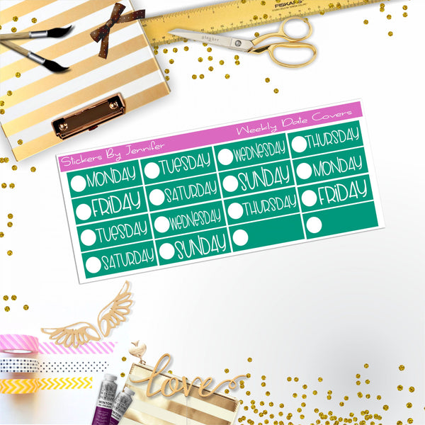 Weekly Date Covers P030 Planner Stickers, Journal Stickers, Functional Planner Stickers, Stationary Stickers