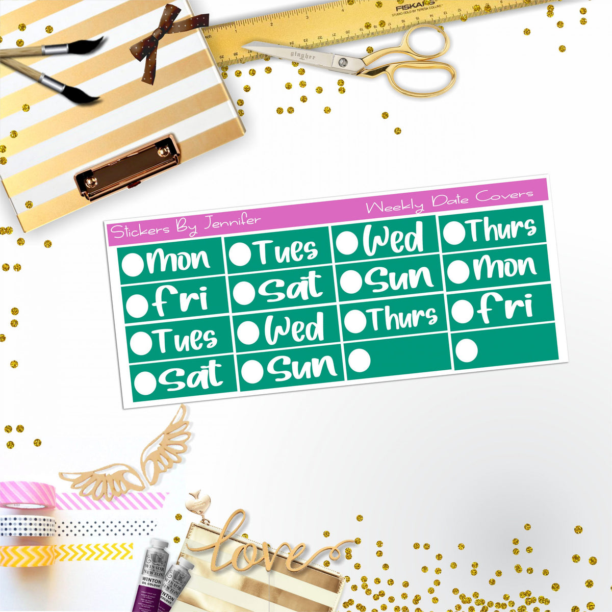 Weekly Date Covers R030 Planner Stickers, Journal Stickers, Functional Planner Stickers, Stationary Stickers