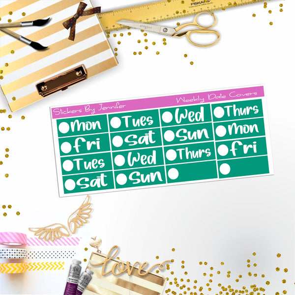 Weekly Date Covers R030 Planner Stickers, Journal Stickers, Functional Planner Stickers, Stationary Stickers