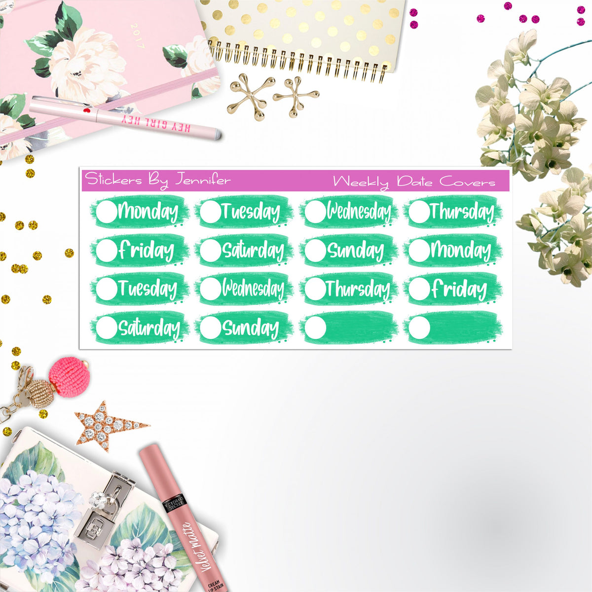 Weekly Date Covers 030 Planner Stickers, Journal Stickers, Functional Planner Stickers, Stationary Stickers