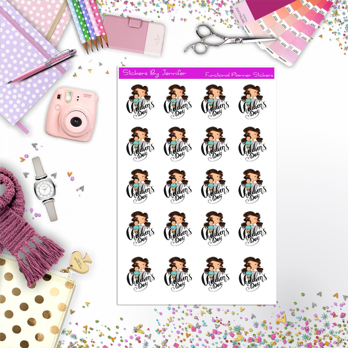 Children's Day Year Planner Stickers, Bullet Journal Stickers, Functional Planner Stickers, Stationary Stickers