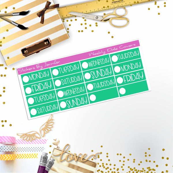 Weekly Date Covers P031 Planner Stickers, Journal Stickers, Functional Planner Stickers, Stationary Stickers