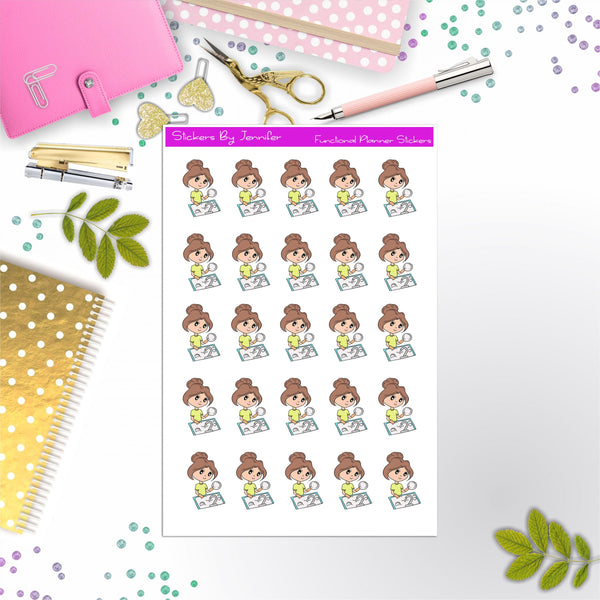 Cleaning Girl Planner Stickers, Bullet Journal Stickers, Functional Planner Stickers, Stationary Stickers