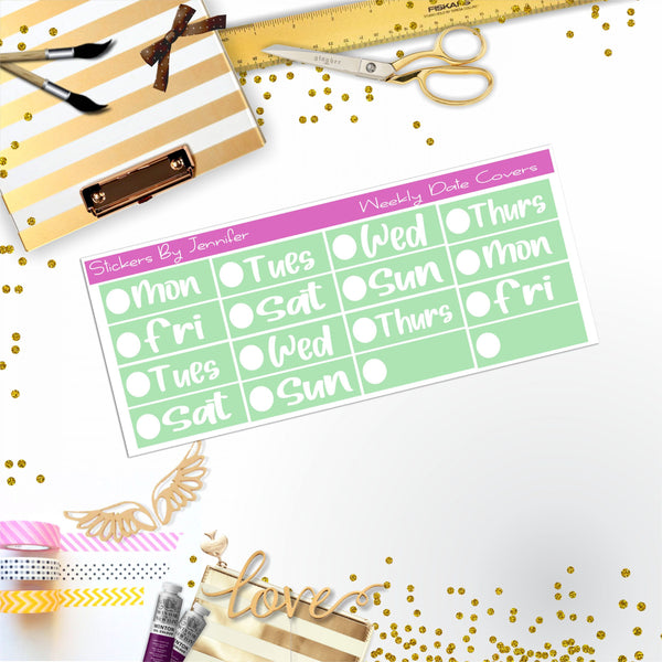 Weekly Date Covers R032 Planner Stickers, Journal Stickers, Functional Planner Stickers, Stationary Stickers