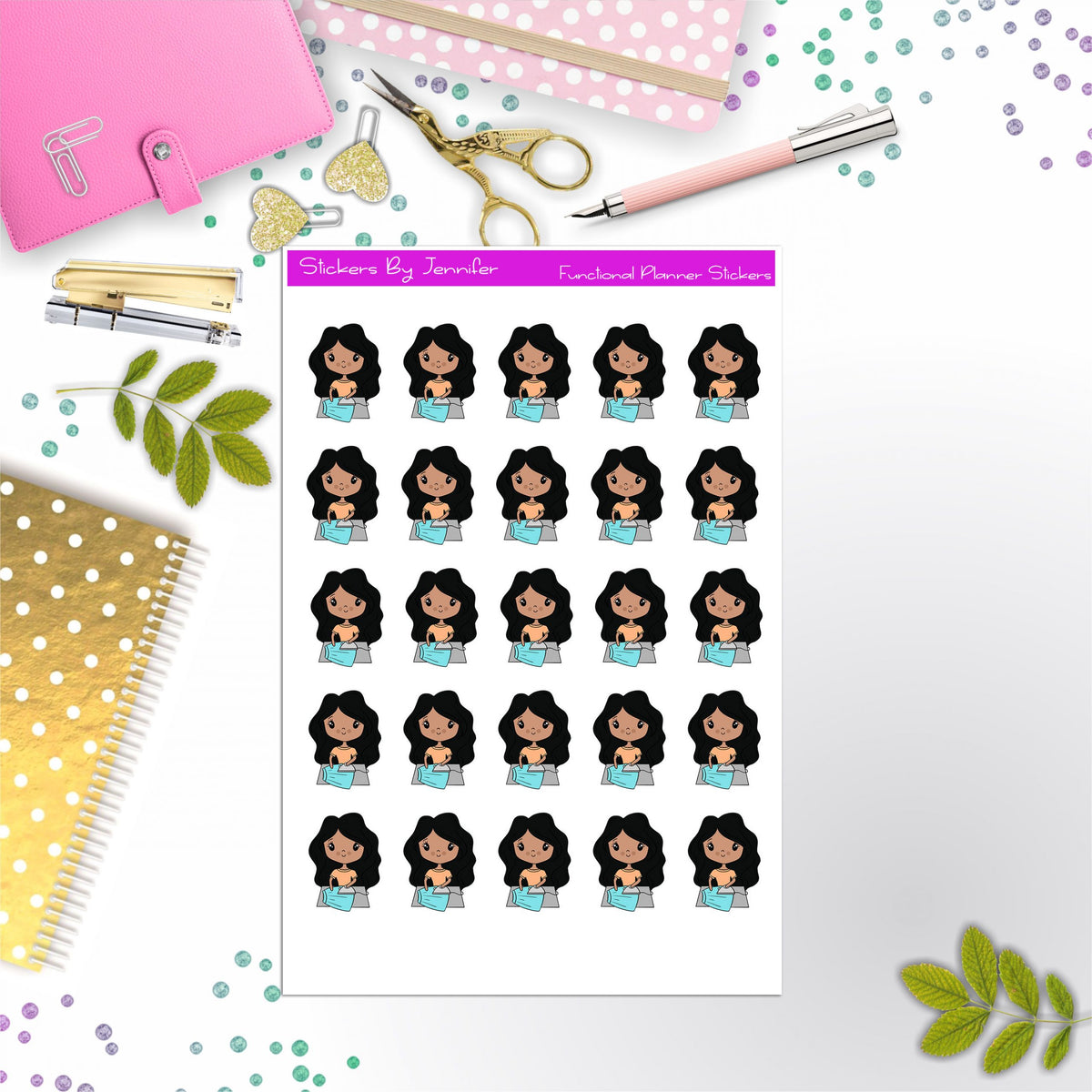 Cleaning Girl Planner Stickers, Bullet Journal Stickers, Functional Planner Stickers, Stationary Stickers