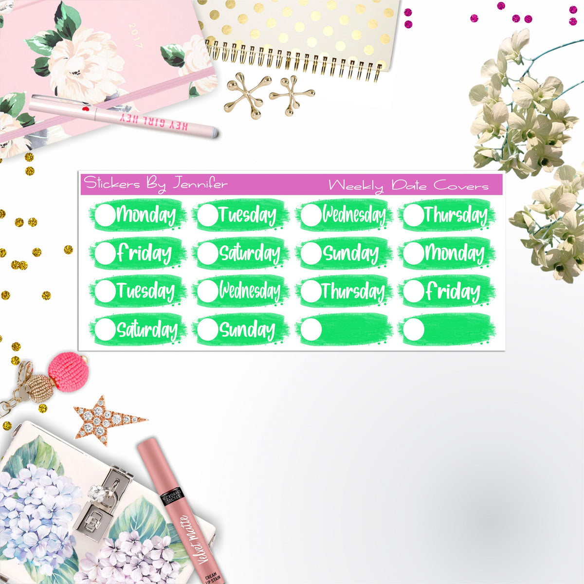 Weekly Date Covers 032 Planner Stickers, Journal Stickers, Functional Planner Stickers, Stationary Stickers