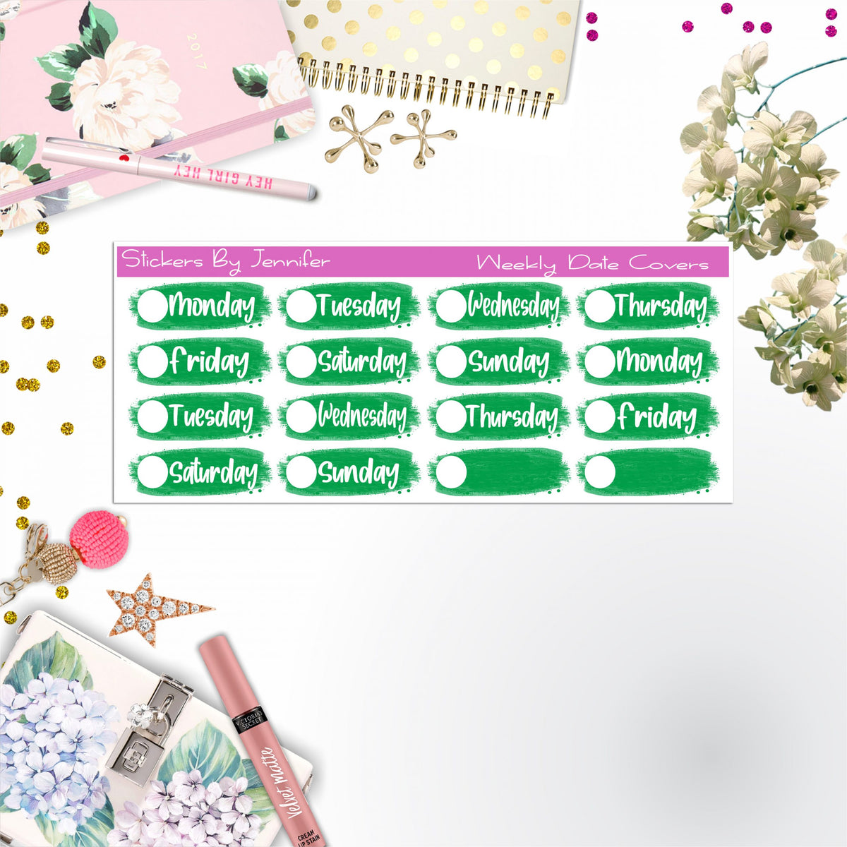 Weekly Date Covers 033 Planner Stickers, Journal Stickers, Functional Planner Stickers, Stationary Stickers