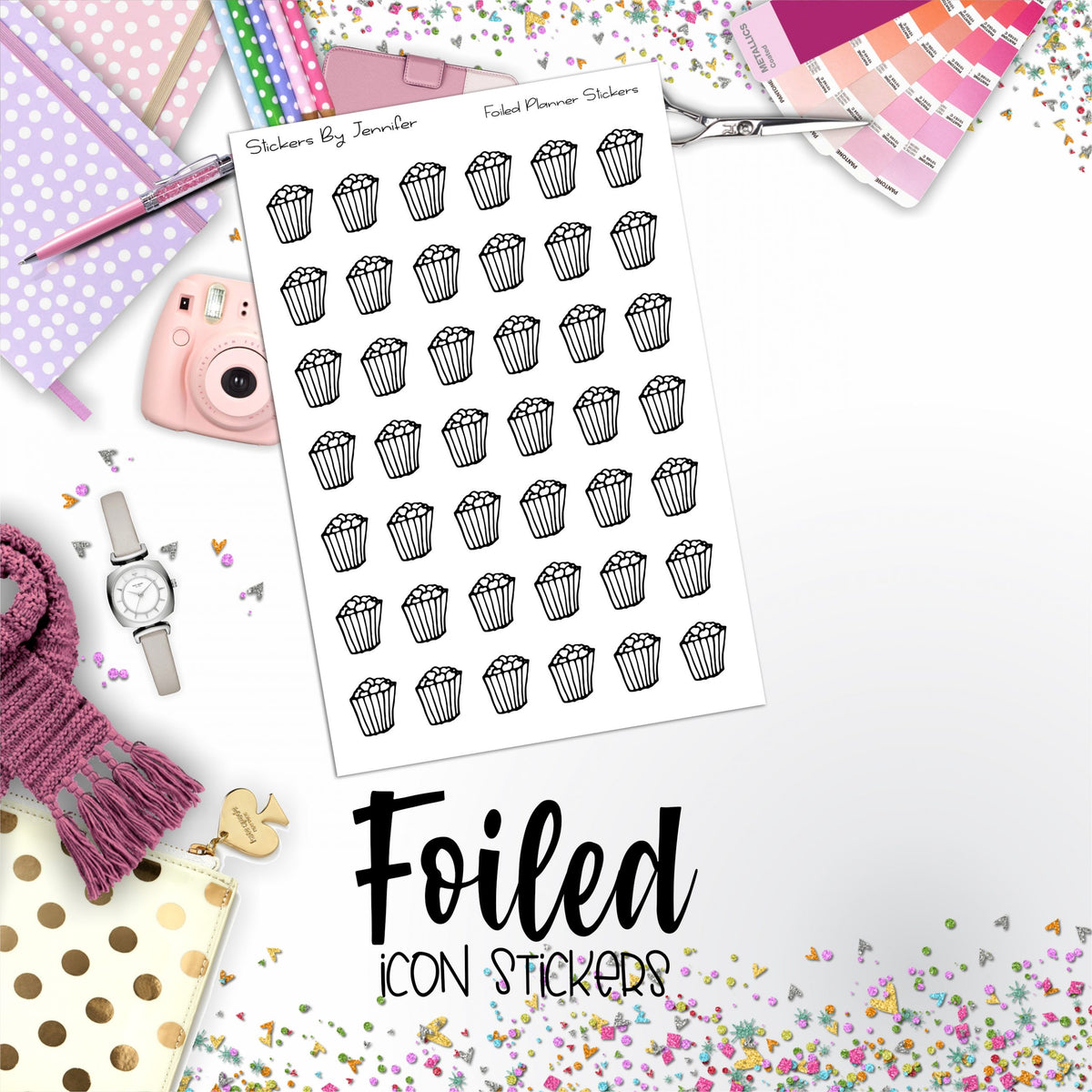 Popcorn Foiled Functional Sticker Sheet