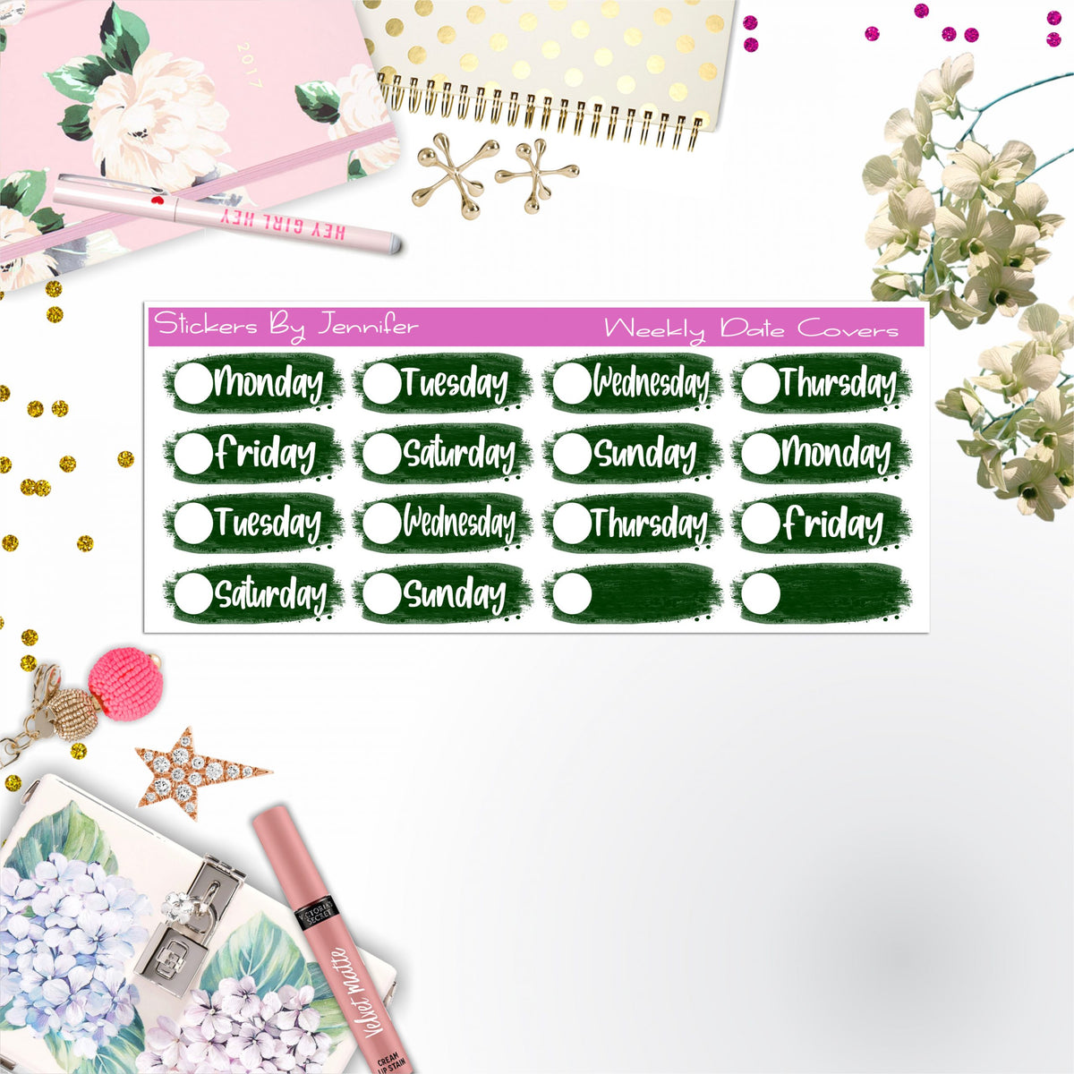 Weekly Date Covers 034 Planner Stickers, Journal Stickers, Functional Planner Stickers, Stationary Stickers