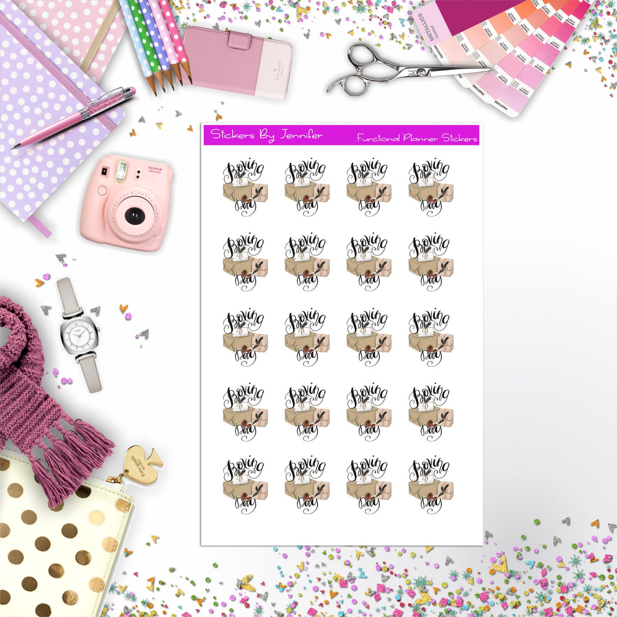 Boxing Day Planner Stickers, Bullet Journal Stickers, Functional Planner Stickers, Stationary Stickers