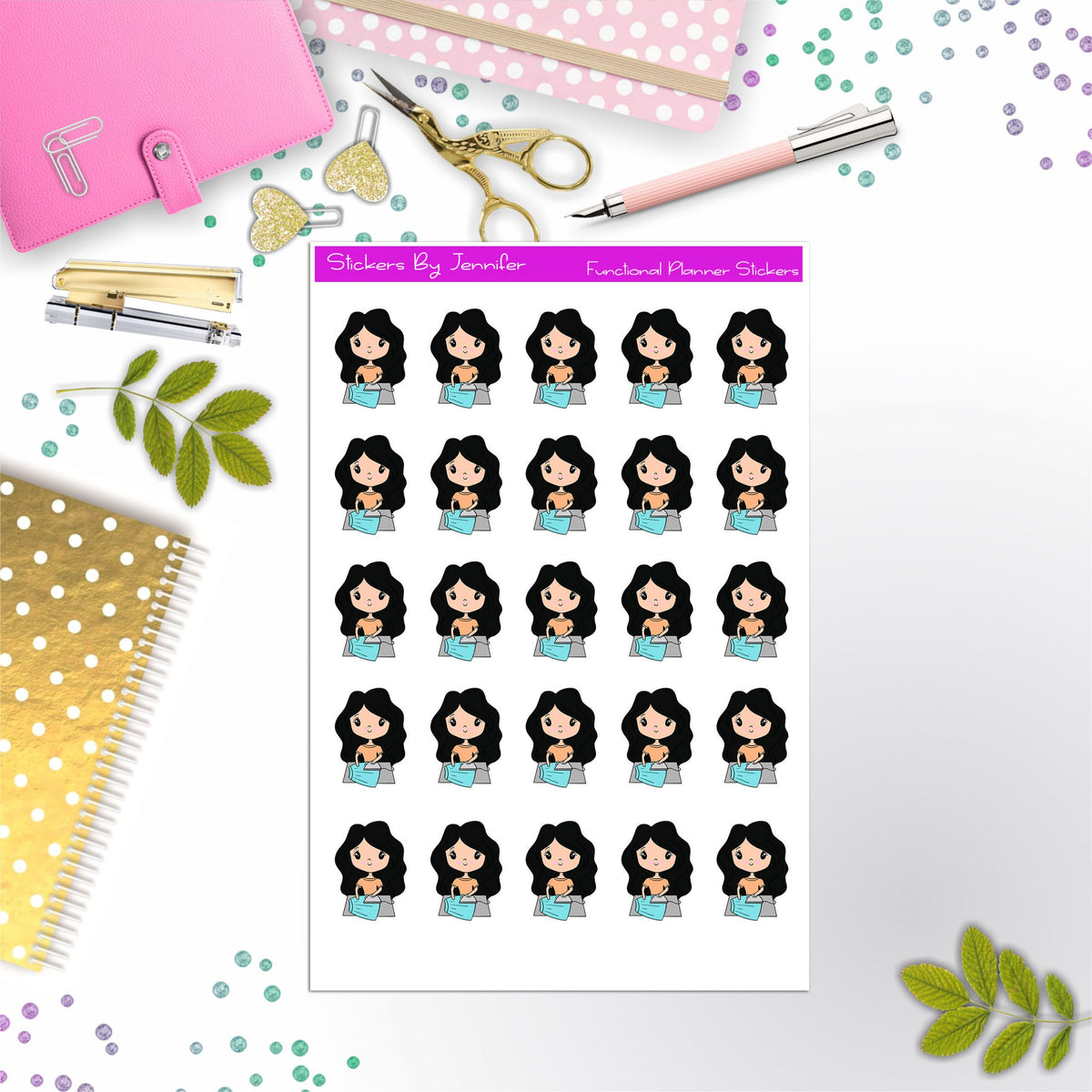 Cleaning Girl Planner Stickers, Bullet Journal Stickers, Functional Planner Stickers, Stationary Stickers