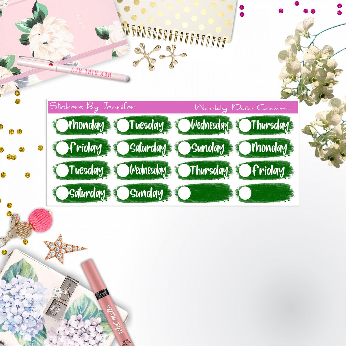 Weekly Date Covers 035 Planner Stickers, Journal Stickers, Functional Planner Stickers, Stationary Stickers