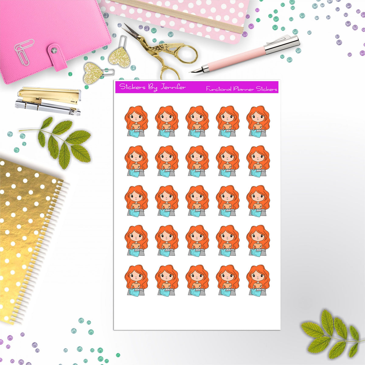 Cleaning Girl Planner Stickers, Bullet Journal Stickers, Functional Planner Stickers, Stationary Stickers