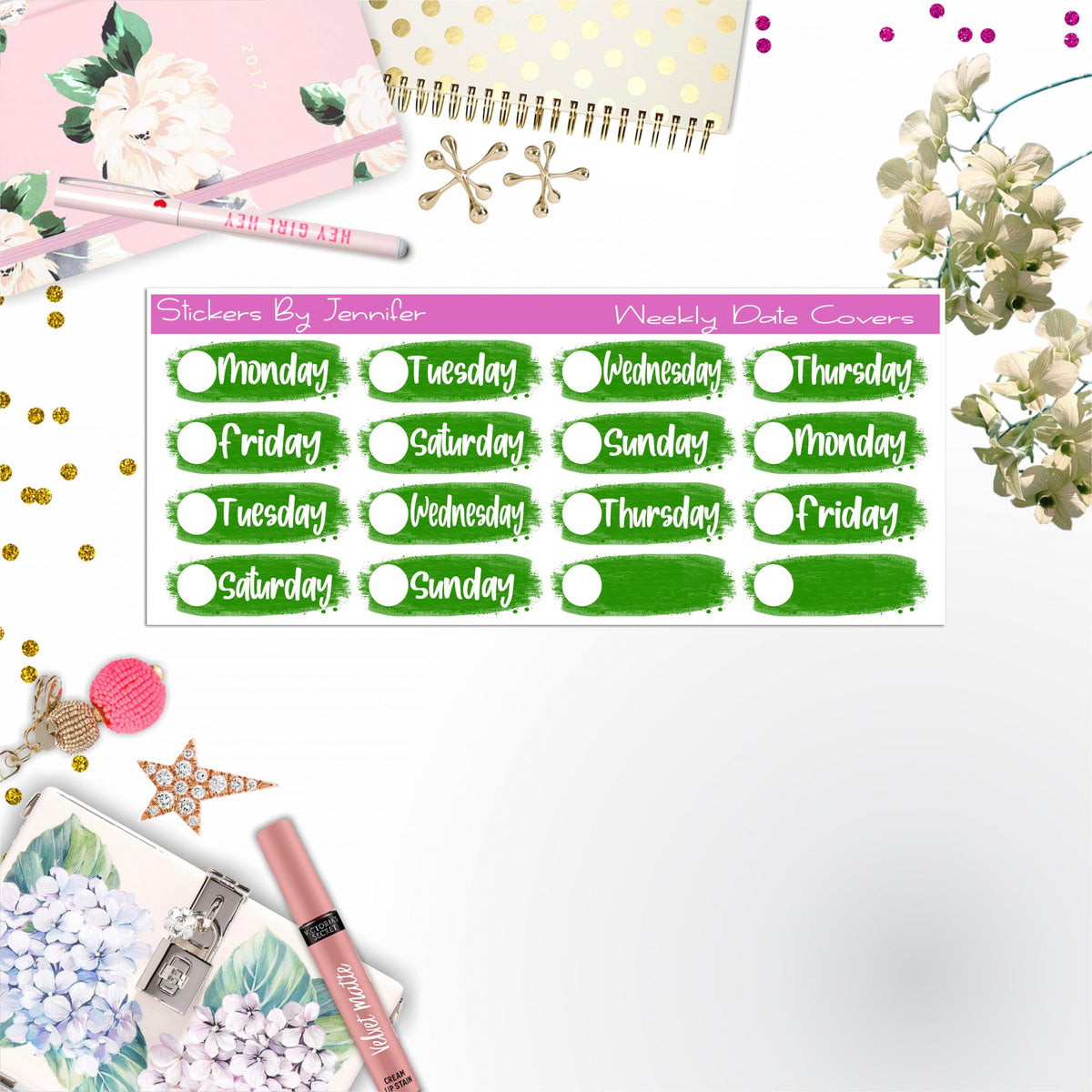 Weekly Date Covers 037 Planner Stickers, Journal Stickers, Functional Planner Stickers, Stationary Stickers