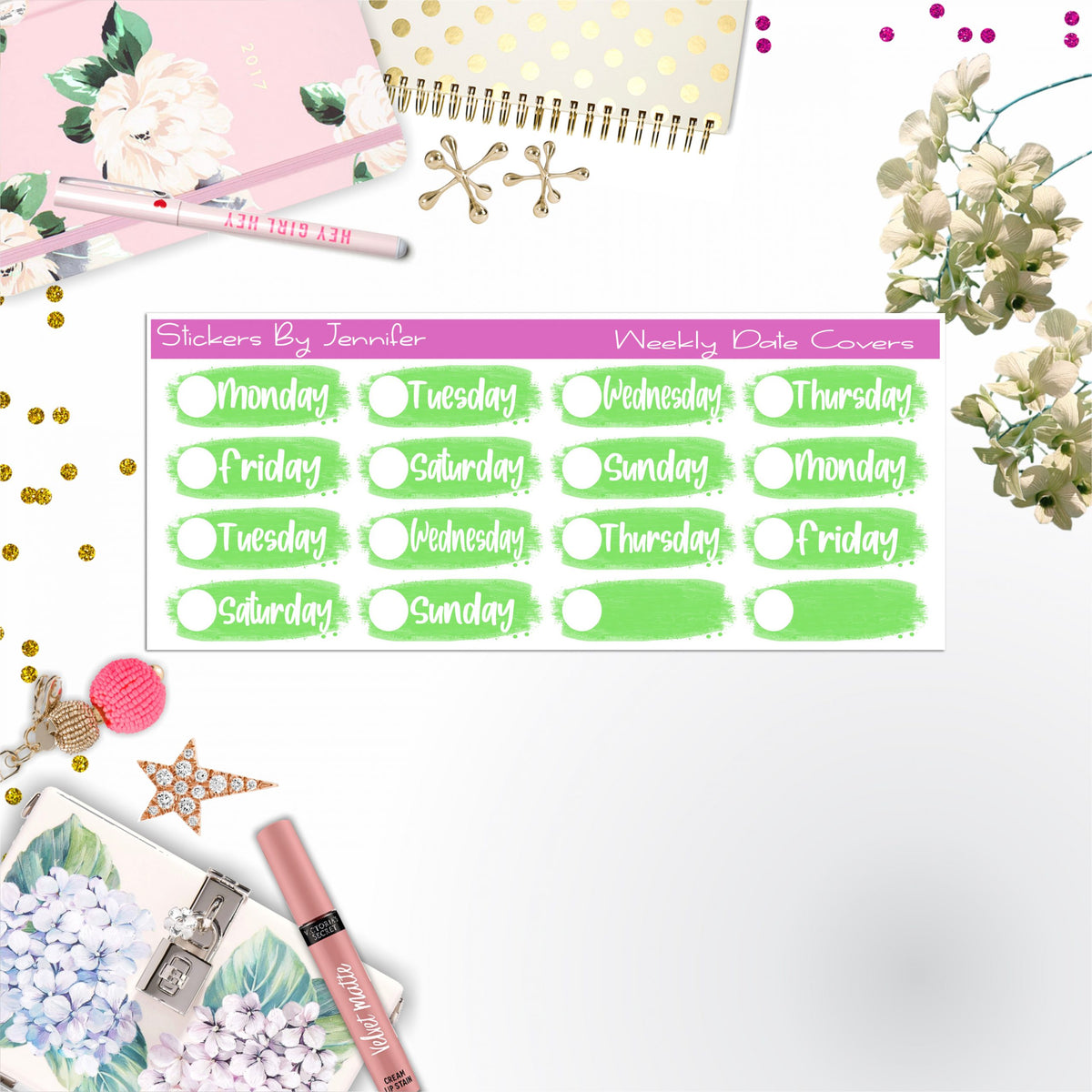 Weekly Date Covers 039 Planner Stickers, Journal Stickers, Functional Planner Stickers, Stationary Stickers